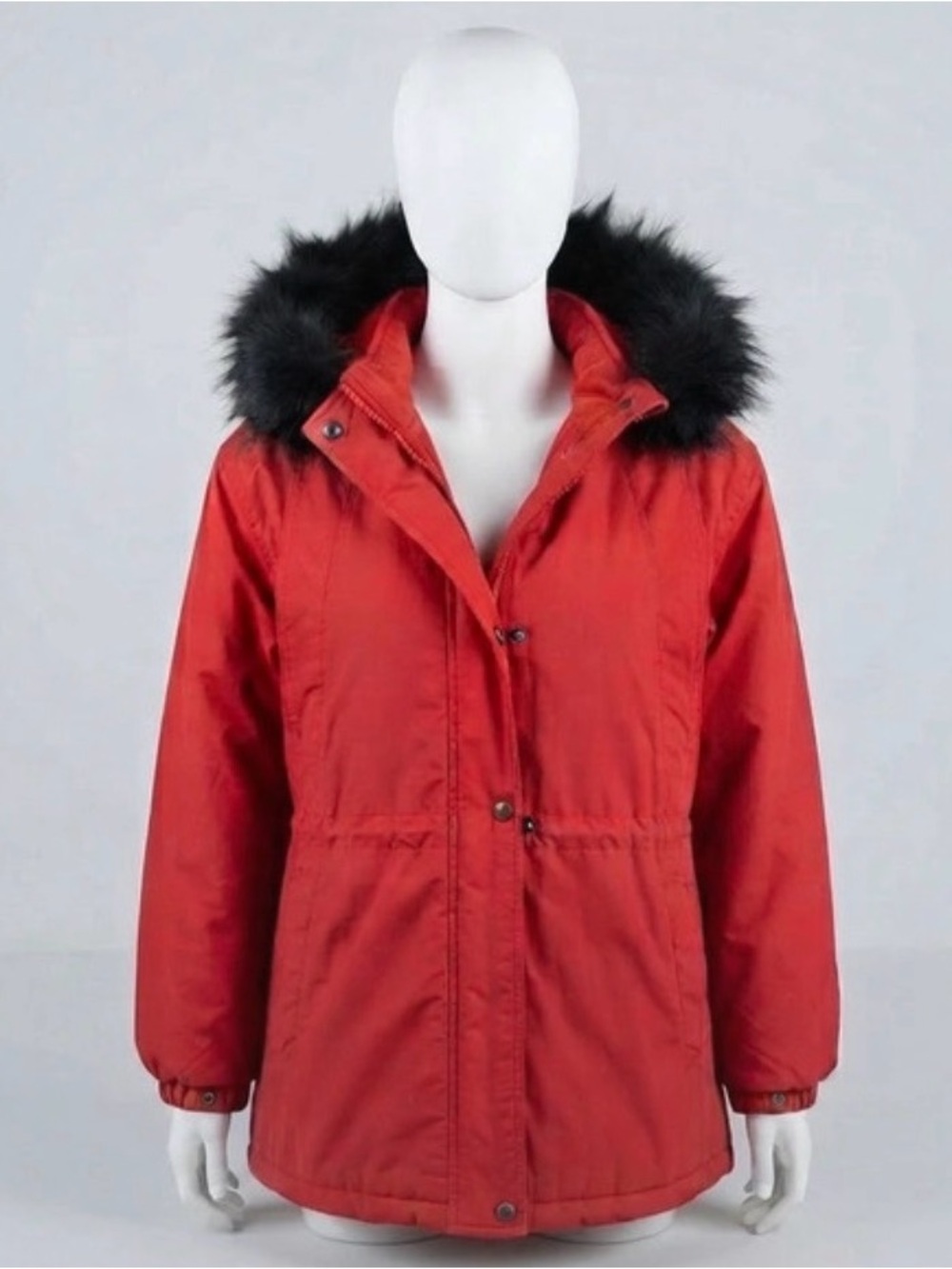 Insulated Red Ski Jacket with Faux Fur Hood